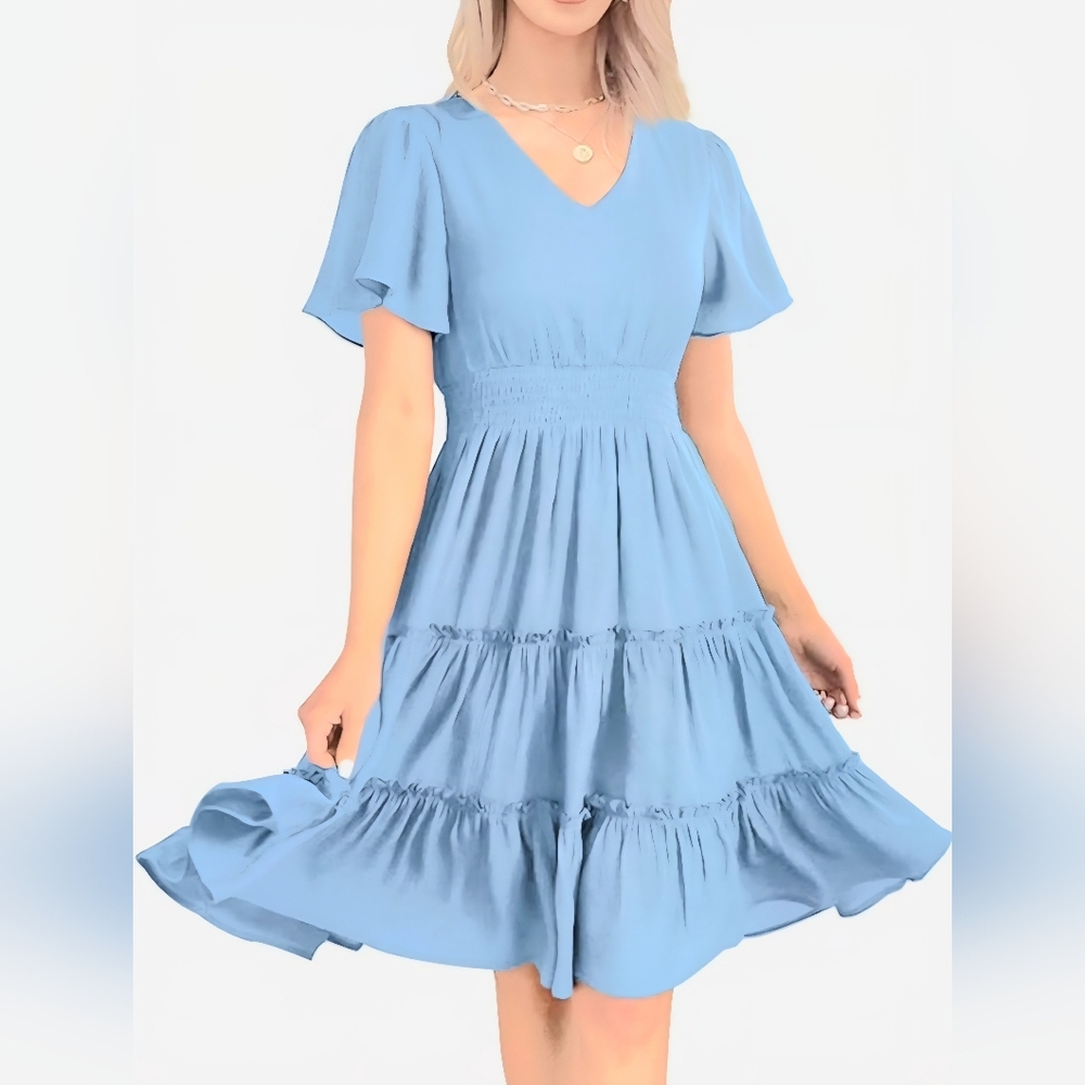 Zattcas Baby Blue Ruffle Dress Medium